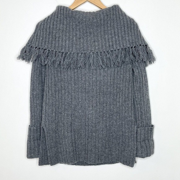 Intermix Fringe Cowl Neck Wool Cashmere Sweater Gray Women’s Size S - Picture 9 of 9